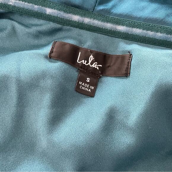 Lulus Luxurious Vision Teal Satin Off-the-Shoulder Mini Dress Women’s Sz S - Picture 6 of 10